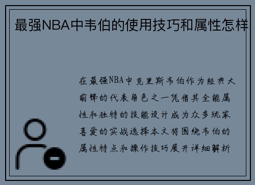 最强NBA中韦伯的使用技巧和属性怎样